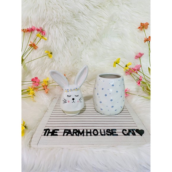 Easter Spring Floral Dimply Ceramic Bunny Canister Jar Home Decor Storage - Picture 5 of 6